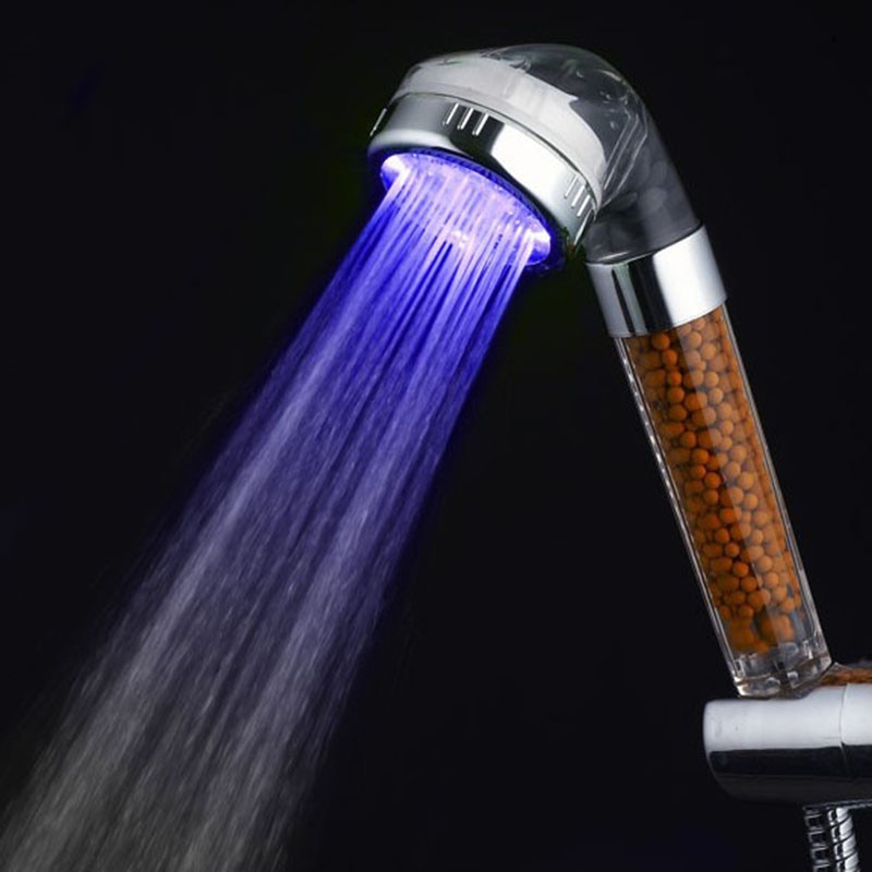 Regadera con luz LED para cabezal de ducha de baño, Boquilla pequeña, Control de temperatura, luz de Color, terapia de aniones, cabezal de ducha de baño y baño
