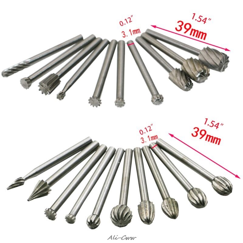 20pcs Solid Carbide Burr Set shank Tungsten Carbide Rotary Files Burrs with 3mm Cutting Head diameter Fits for Woodworking