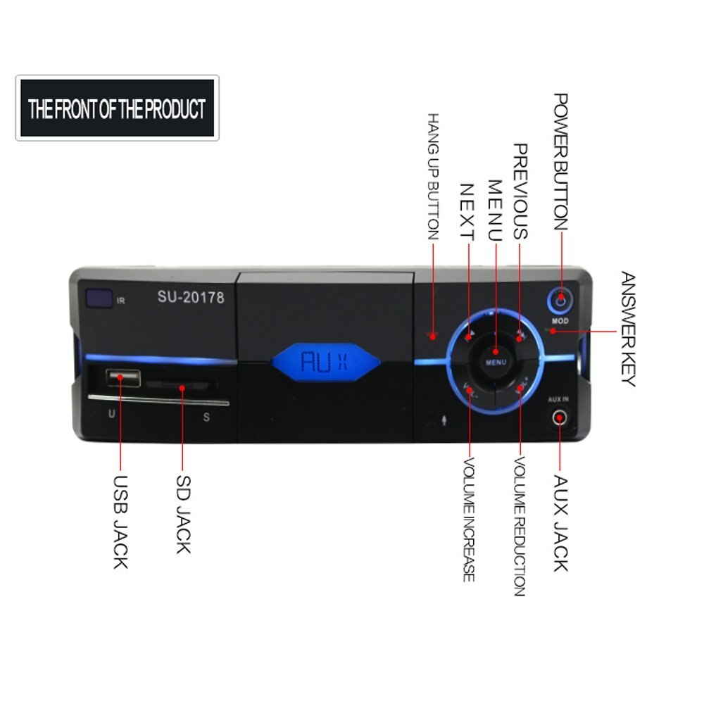 1Din Auto Stereo MP3 Speler In Dash Autoradio Head Unit Bluetooth USB AUX FM Radio Stereo Sound Effect met USB/tf-kaart poort