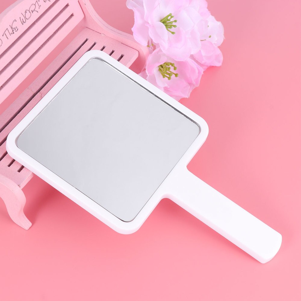 Handle Makeup Mirror Simple Practical Durable Small Makeup Mirror for Woman (White 90x160mm)