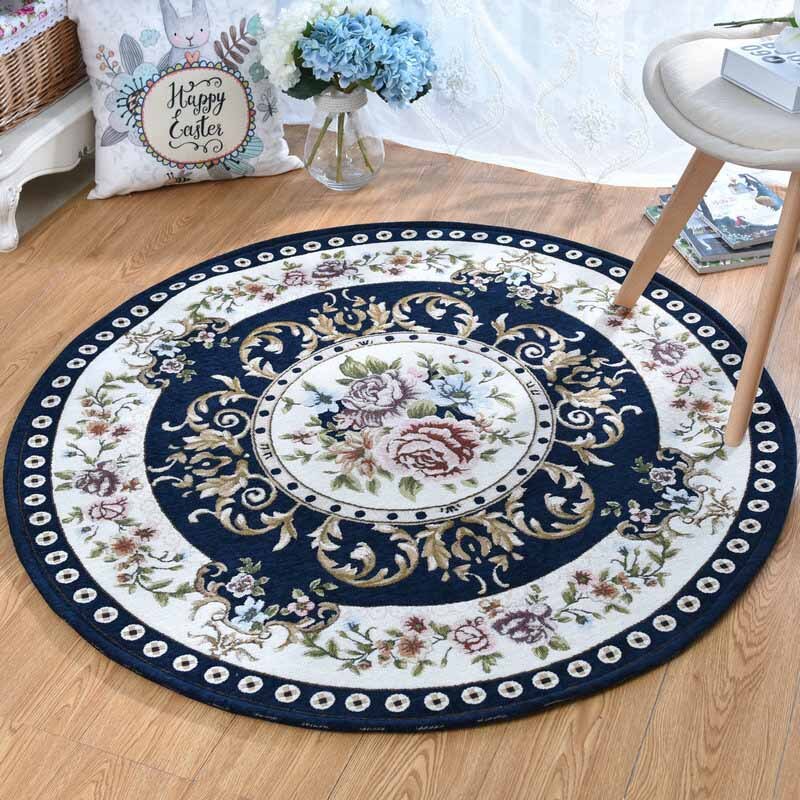 Luksus rundt tæppe til stuen jacquard klassiske skridsikre blomstrede gulvmåtter soveværelse børn lege vand absorption område tæpper: Farve  no 4 / Diameter 90cm