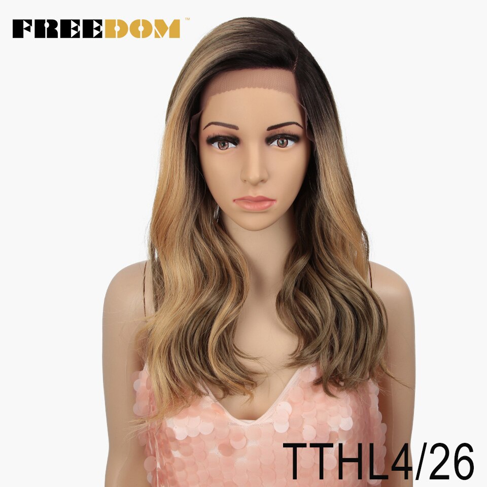 Vrijheid Synthetische Lace Pruik 20 Inche Body Wave Ombre Blond 613 Asymmetrie Pruiken Voor Zwarte Vrouwen Hittebestendige Mode Pruik: TTHL4-26