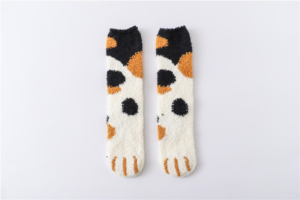 1 par blød plys koral fleece sokker pige rør sokker efterår vinter kat kløer søde tykke varme sovende gulv søvn sokker: Sorte prikker