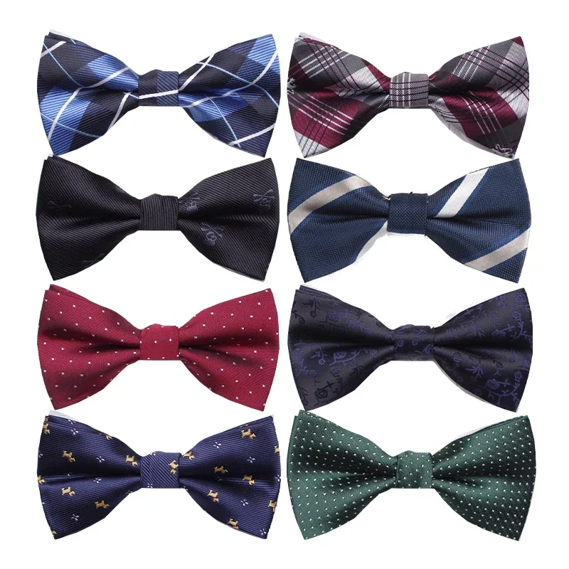 Laços pretos clássicos masculinos, gravata borboleta de poliéster, tecido, ponto, verificado, borboleta descascada, vestido de casamento, cão formal masculino, moda