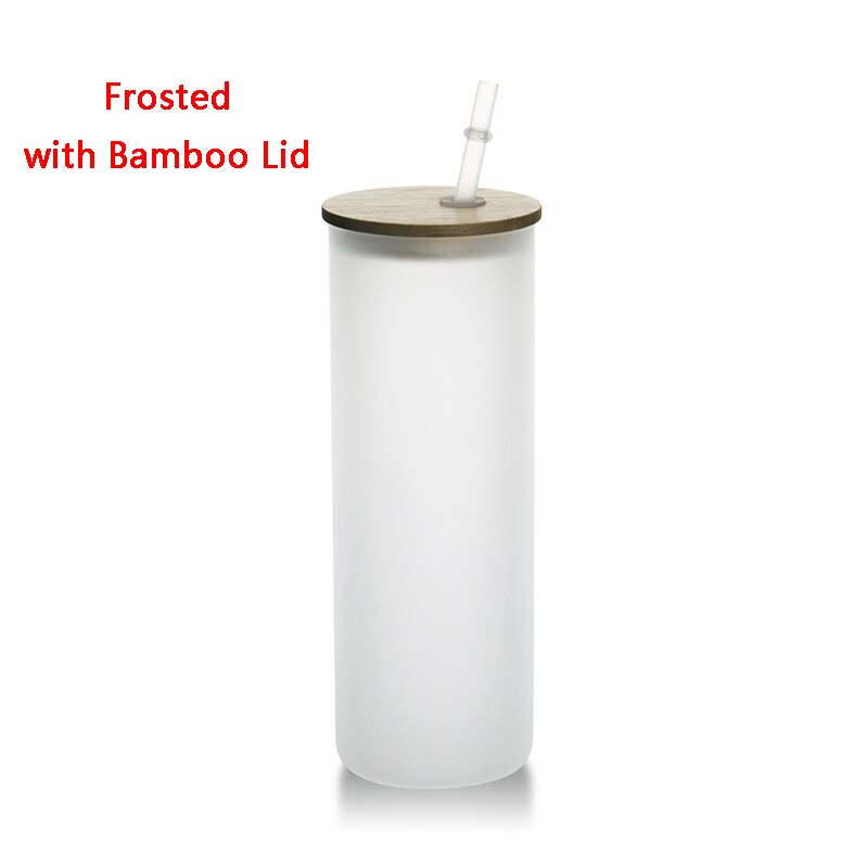 Sublimation Skinny Tumbler 20oz Clear Frosted Glass Juice Cups with Lid and Straw Straight Drinking Bottle For Wedding Party: Style 1