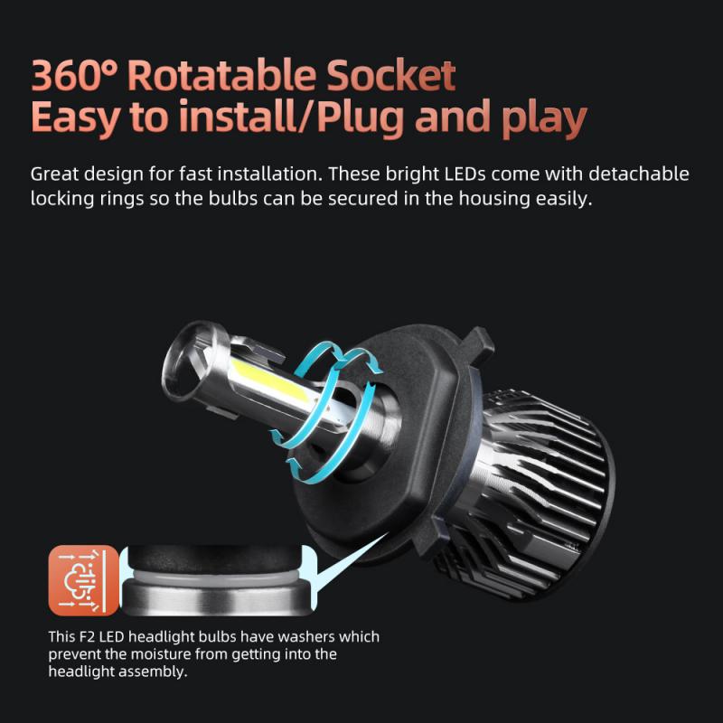 2pcs Car Headlight Auto Headlamp Kit H4 LED Headlight Conversion Kit COB Bulb 50W 5000LM White High Power 6000K Working Lights