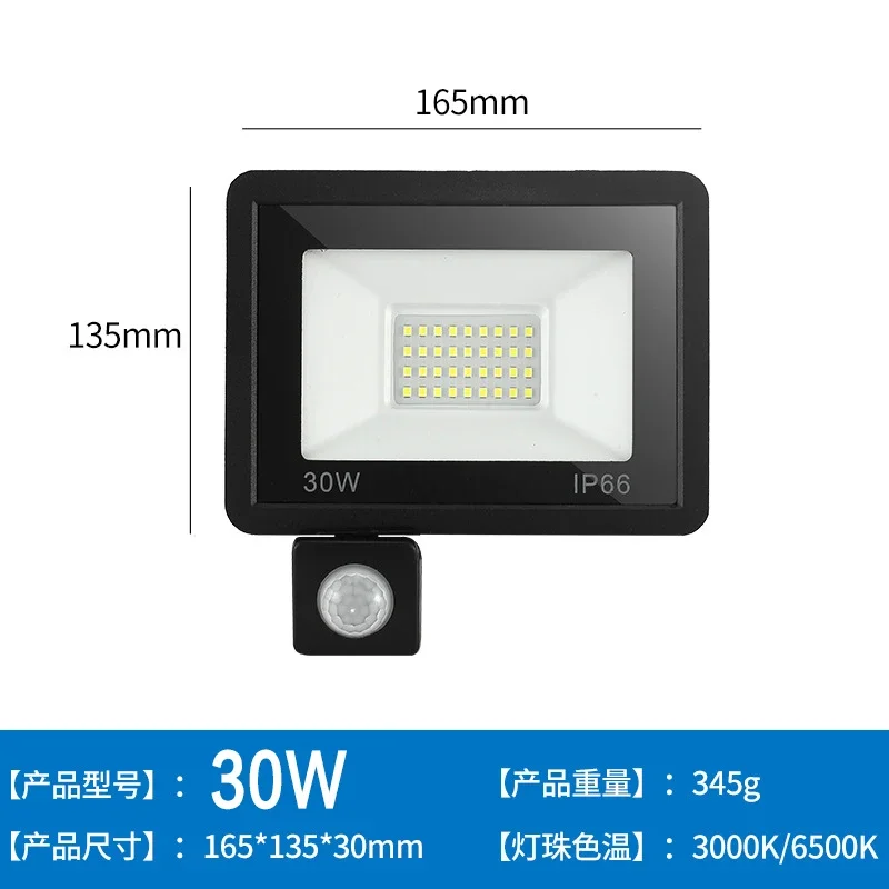 Reflectores LED 100W 50W 30W 20W 10W PIR Sensor de movimiento IP66 LED impermeable 220V colgante Exterior lámpara de pared al aire libre foco: Blanco / 4.200 K