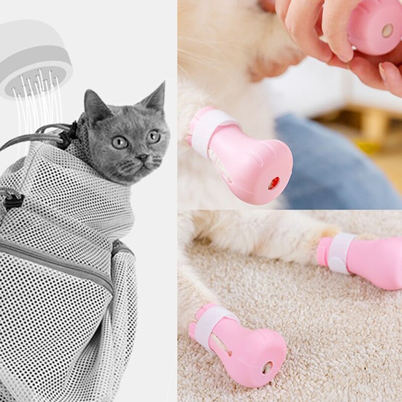 Funda de baño antimordedura para zapatos de gato, Protector de patas para mascotas, antiarañazos, ajustable