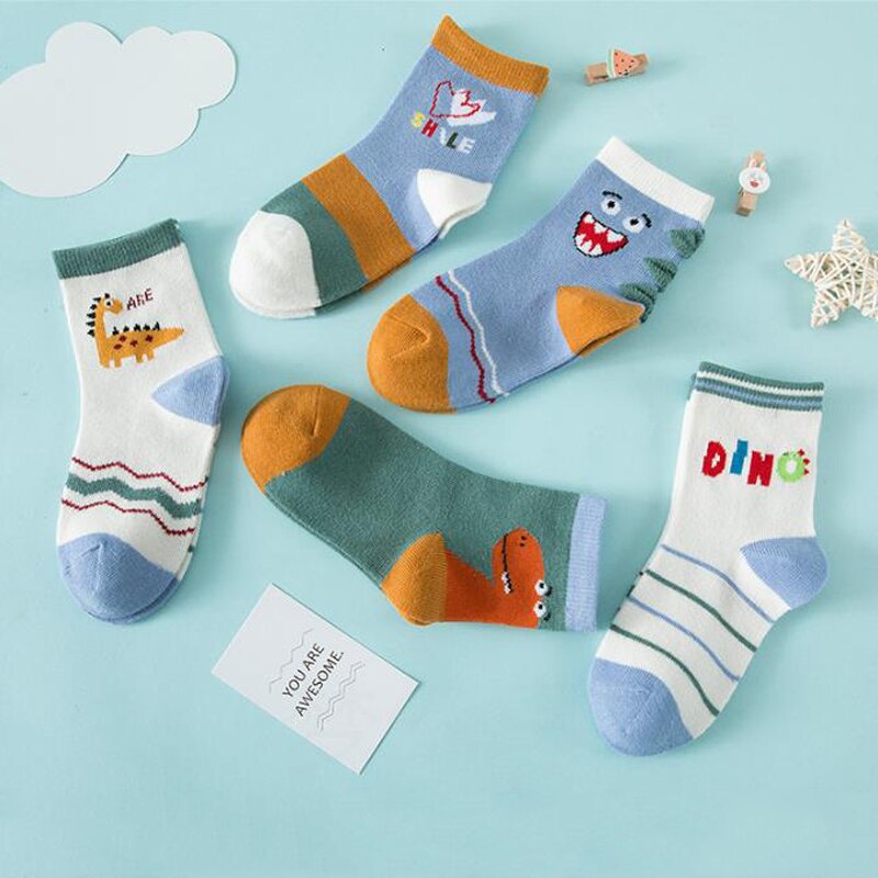 Warmom 5 Paren/partij Katoen Kids Sokken Ademend Cartoon Dieren Mode Baby Jongens Meisjes Sokken Voor 1-8Y Kinderen Sport Sokken