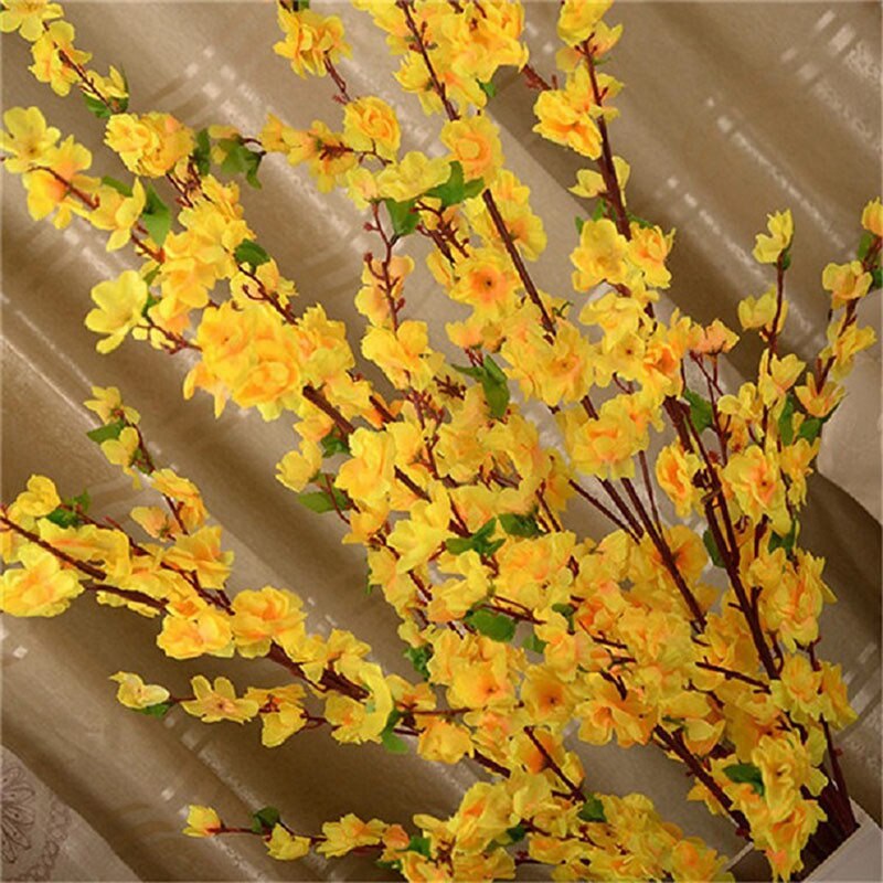 1pc 65CM Artificial Cherry Spring Plum Peach Blossom Branch Silk Flower Home Wedding Decorative Flowers Plastic Peach Bouquet: Yellow