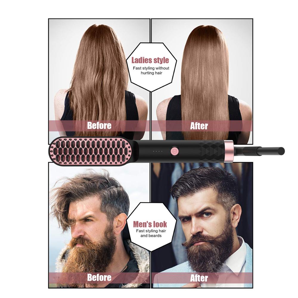 Beard Hair Straightener Brush Portable Straightening Iron Electric Instant Styling Comb Curly Hair Straightening Women Brush