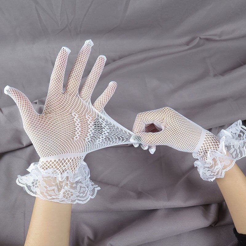 Women Summer Uv-proof Sun Protection Driving Gloves Bridal Mesh Fishnet Lace Flower Gloves Mittens Full Finger Hand Sleeve 2022