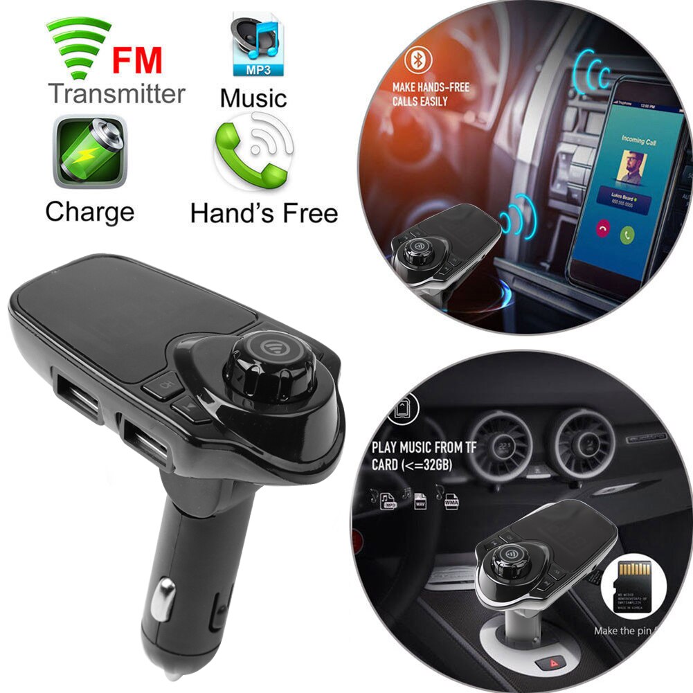 Pantalla LCD de 1,44 pulgadas para coche, transmisor FM con Bluetooth manos libres, Cargador USB Dual, reproductor MP3 con micrófono, accesorios para coche