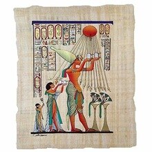 Papiro Originele Hecho een Mano y Pintado een Mano nl Egipto, Akenatón o Amenofis IV con Nefertiti, mide 33x43 cm Aprox. Ref.26V-G