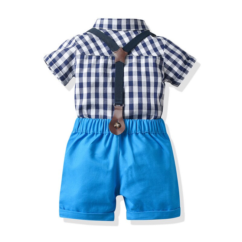 Baby Boy Kleding Jongens Boog Plaid Shirts Katoen Korte Broek 1-5 Jaar Kids Gentleman Zomer Outfit Casual sets Kleding