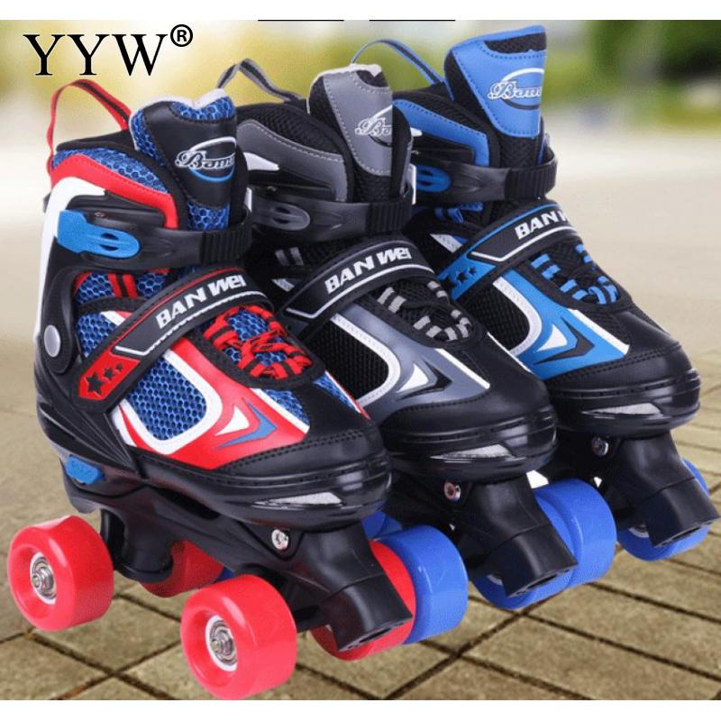 Roller Skate 2 In 1 Inline Double Row Skates Adjustable Pu Rubber Wheels Shoes Sneaker Skating Children Black Boys Girls Shoes