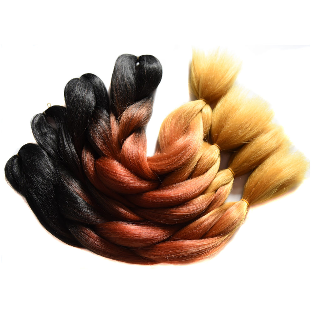 Sallyhair 24inch Ombre 3 Tone Black Purple Silver Grey Color Synthetic Braiding Hair Extension Colored Bulk Hair: #Blue