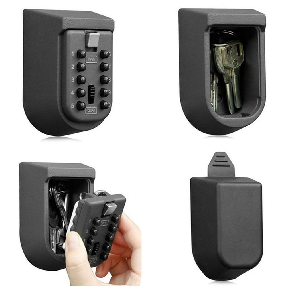 Wall Mounted Outdoor Key Storage Lock Box 10 Digit Push-Button Combination Password Key Safe Box Resettable Code Key Holder