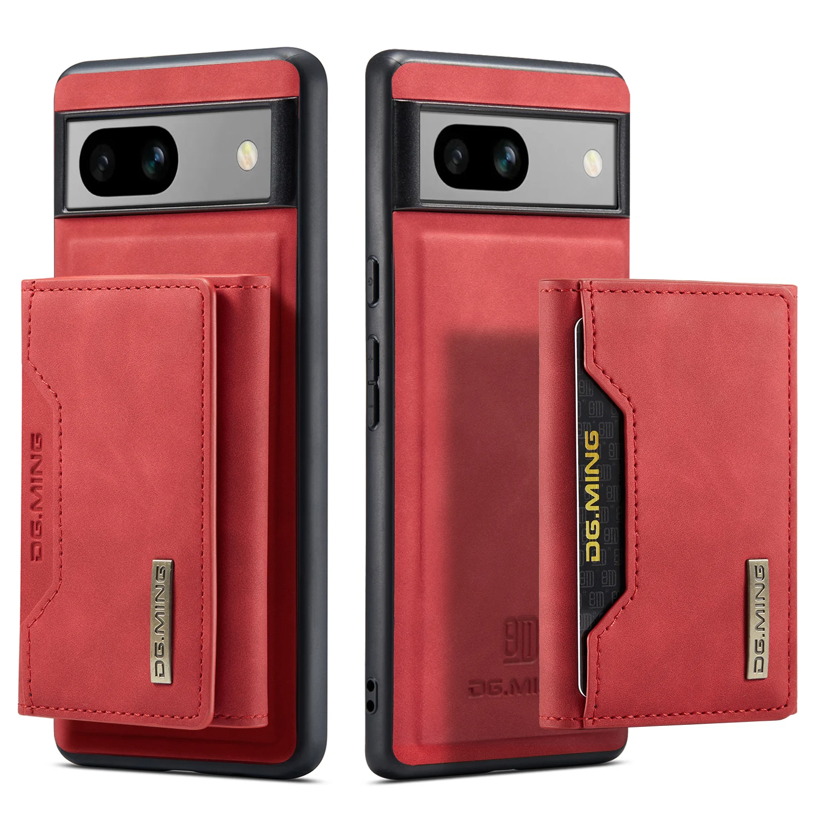 Magnetische portemonnee kaarten Solt lederen tas voor Google Pixel 9 Pro XL 7A 8 7 Pro Pixel 7 6 Pro in 1 afneembare zaktas folio cover: Kunststof / Rood