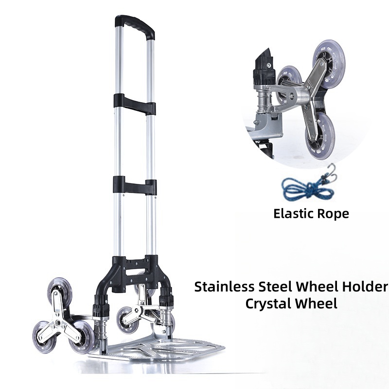 Remolque plegable portátil, carrito de aleación de aluminio, carrito de escalera plegable con ruedas, carrito plegado ligero para viaje y escalada para el hogar: Grey