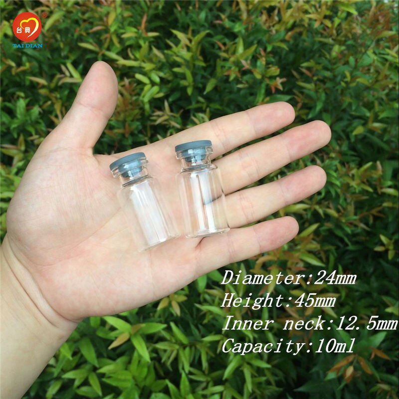 24*45*12.5mm 10 ml Glazen Flesjes Flessen met Rubber Stopper Mini Flessen Potten Injectie Flesjes voor vloeibare Lekvrij Opslag 100 stks
