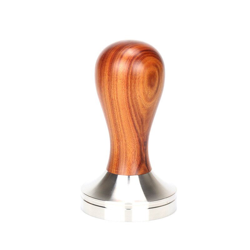 Koffie Tamper - 53mm Platte Bodem - Roestvrij Staal - Massief Houten Handvat: 49mm schroefdraad