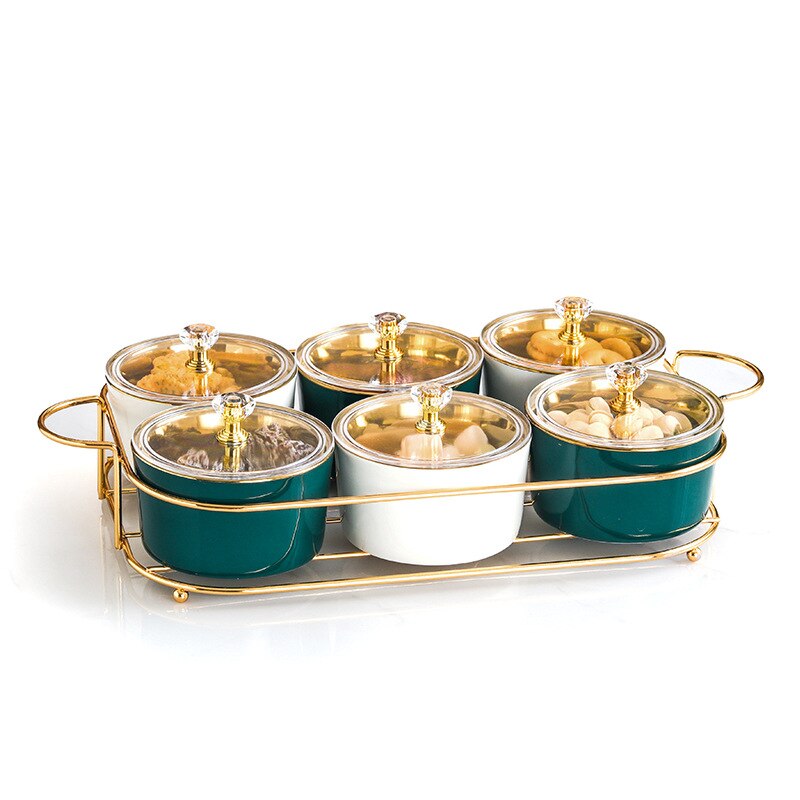 Nordic Ceramic Square Platter Snack Plate Dry Fruit Cake Plate Fruit Plate Divided Iron 2/3/4/6 Grid Nut Pastry Bowl
