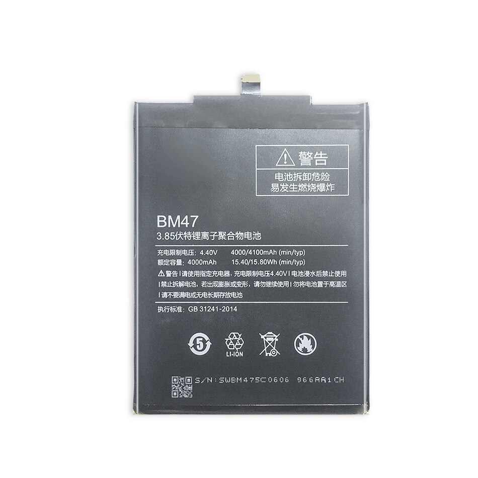 BM47 Mobile Phone Battery For Xiaomi Redmi 3 3S 3X 4X Redmi3 Pro Hongmi Redrice 3 3s Replacement Battery BM47 4100mAh