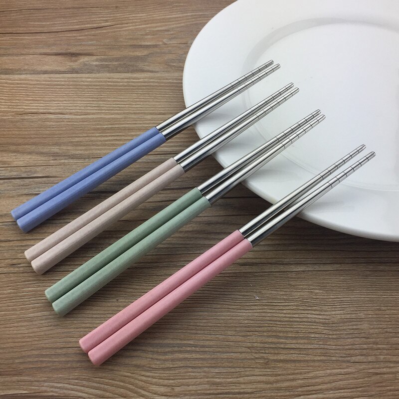 Palillos de Metal chino de acero inoxidable 304, palitos de viaje portátiles, palitos de comida reutilizables para Sushi Hashi