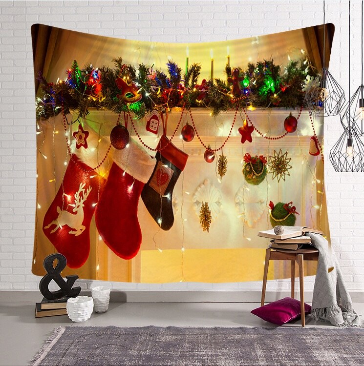 Tapisserie murale en tissu imprimé de noël | Tapisserie psychedelique à la , décoration murale Festive pour la maison: 5