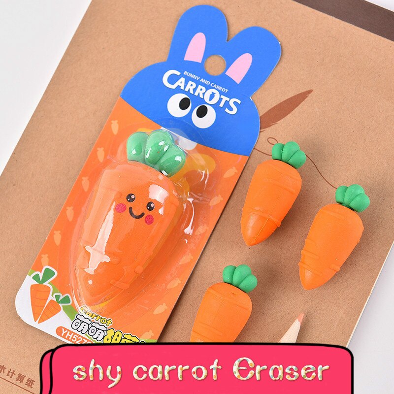 1Pack Children baby shy carrot eraser big eye cute carrot box rubber stationery school office supply