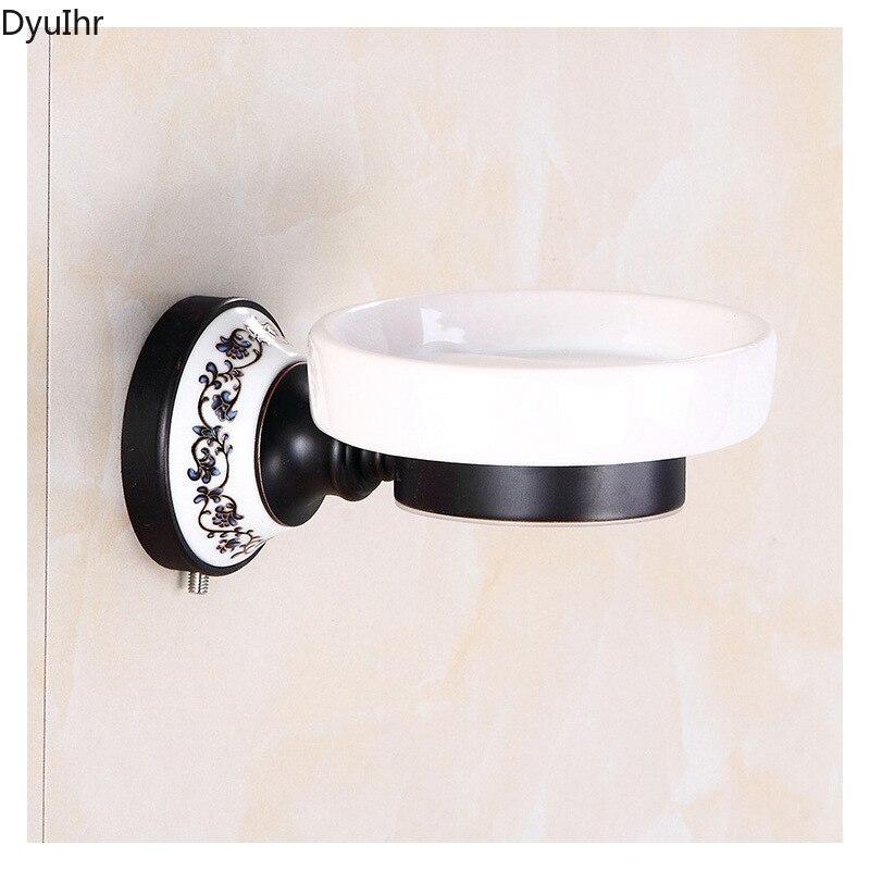 DyuIhr-jabonera de cerámica para baño, jabonera montada en la pared, rejilla para jabón, accesorios para baño, color bronce, azul y blanco