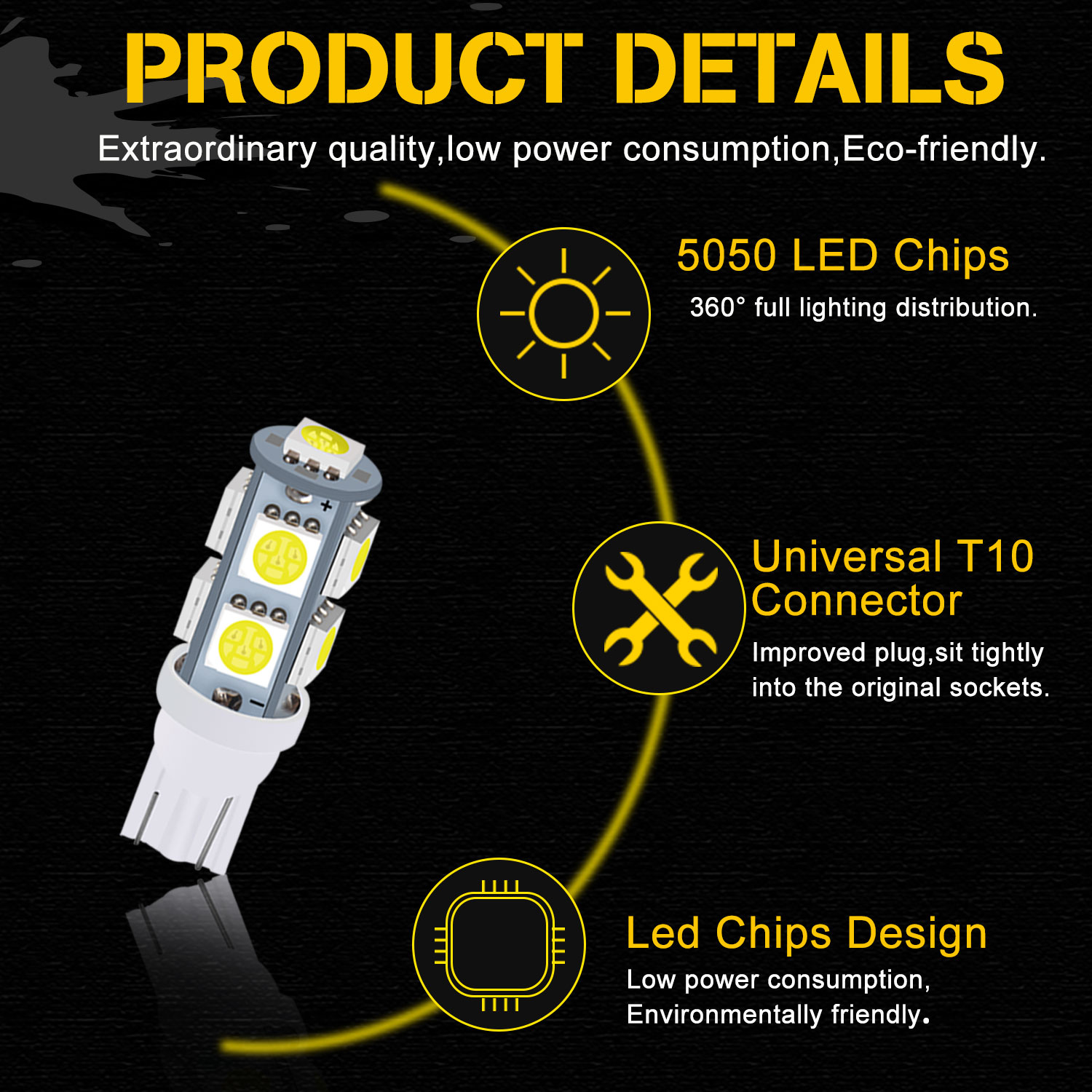 10 Uds. Bombilla LED para coche T10 W5W 194 luz de señal LED 12V 5050 9SMD 8000K cúpula Interior de coche mapas de lectura lámparas de maletero de cuña lateral
