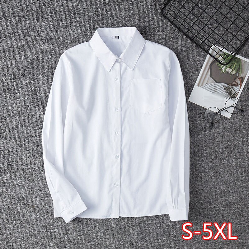 Witte katoenen japanse studente meisjes school jk uniform top grote maat xs -5xl middelbare school uniformen lange mouwen wit overhemd