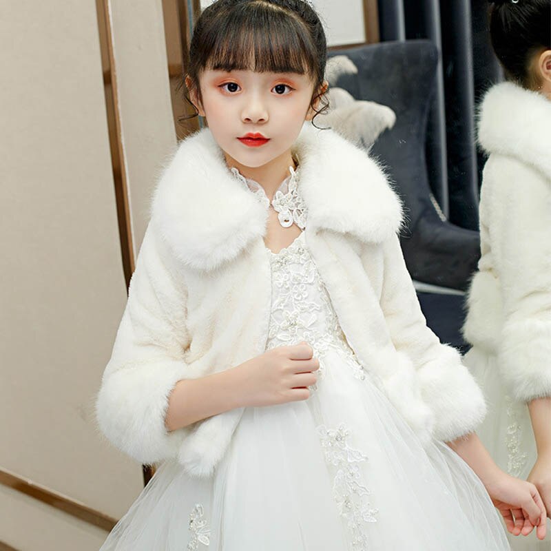 Enfants fourrure boléro pour filles fête bal fausse fourrure veste haussement d'épaules blanc Frower filles boléro fourrure Cape châle mariage veste