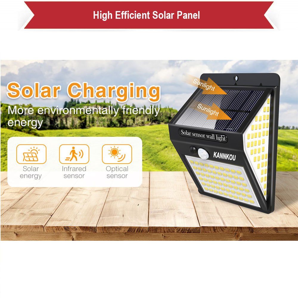 KANNKOU Solar Lights Outdoor 2/4/6PC 150LED PIR Motion Sensor IP65 Waterproof Outdoor LED Wall Light
