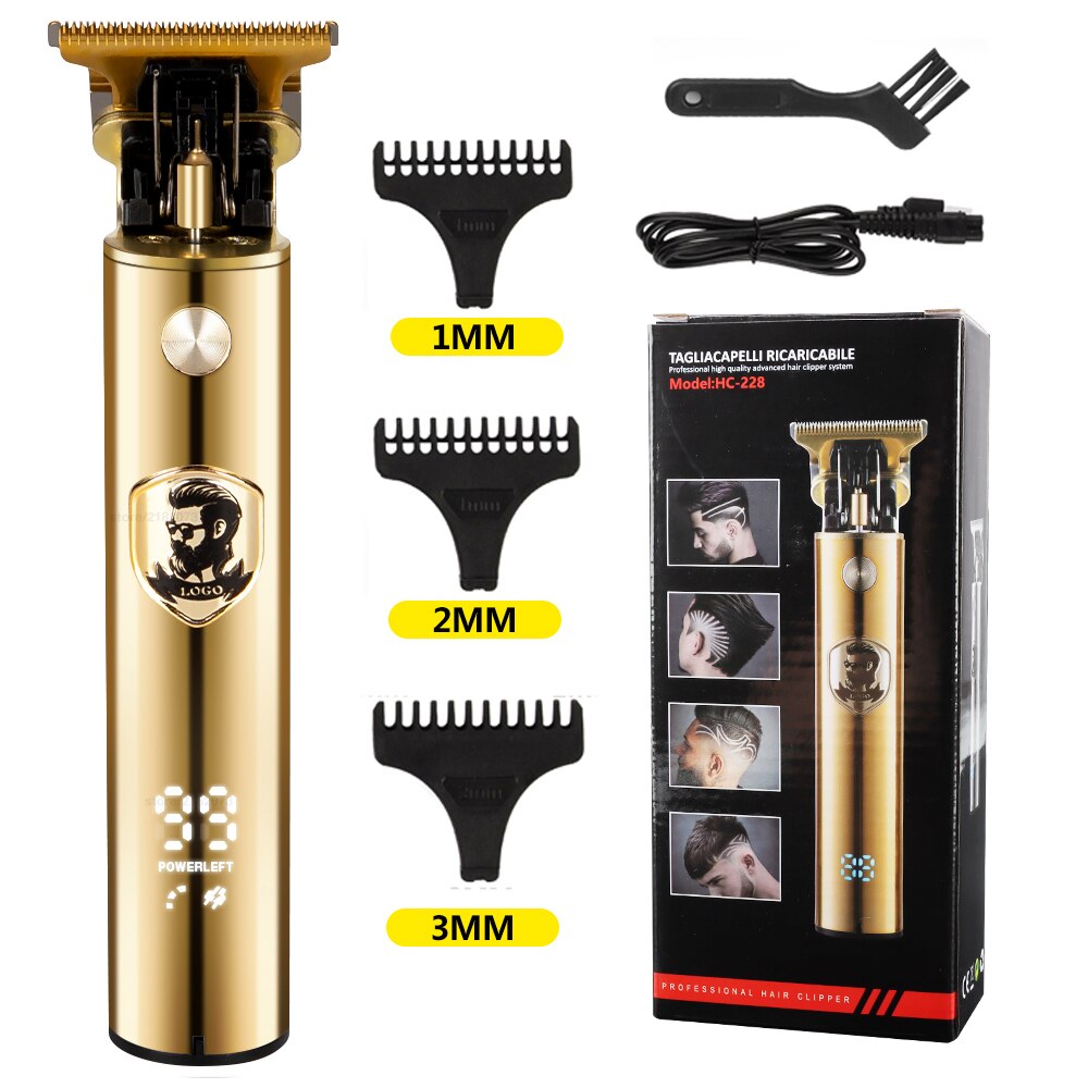 Gorąca sprzedaż nowa elektryczna maszynka do strzyżenia włosów USB akumulator 0mm golarka trymer do brody profesjonalne mężczyźni ścinanie włosów maszyna Barbershop: GradientLCD Gold