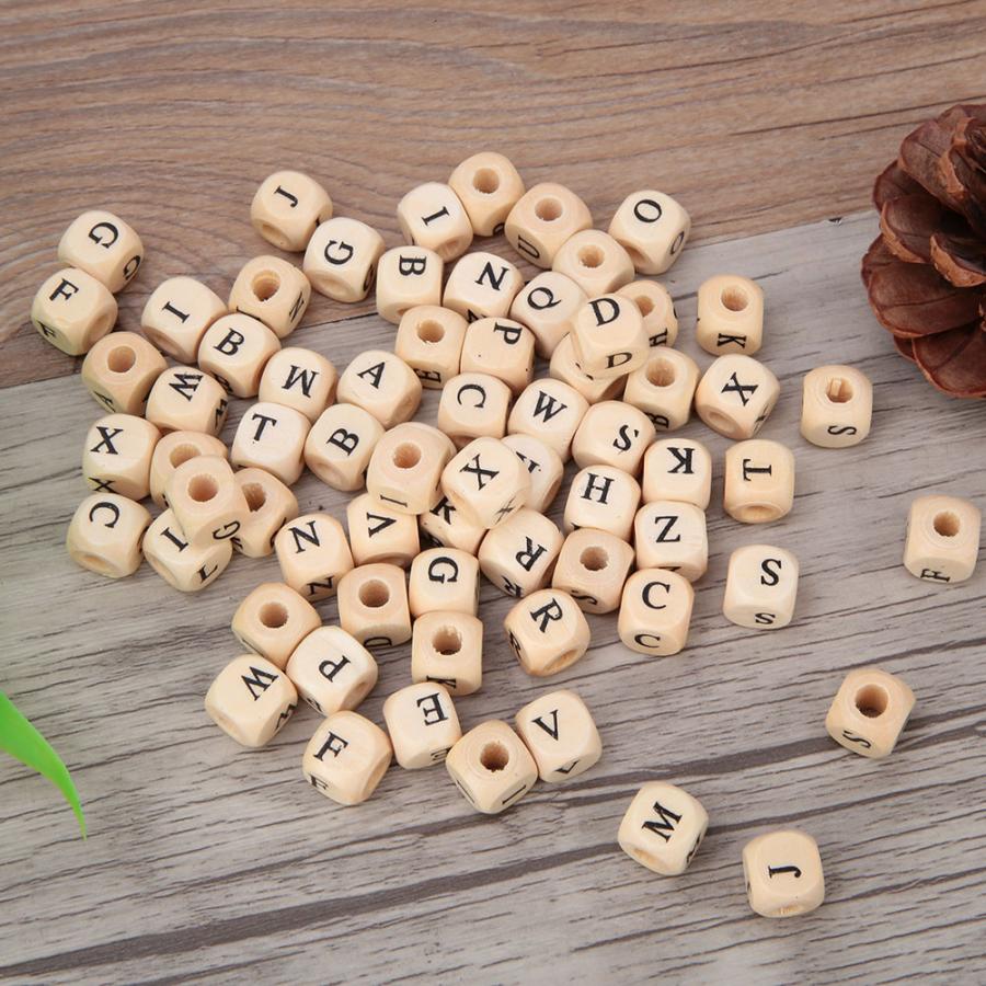 100pcs Natural Color Garment Bead DIY English Square Wooden Alphabet Letters Beads Jewelry Making Supplies 10x10mm Garment Bead