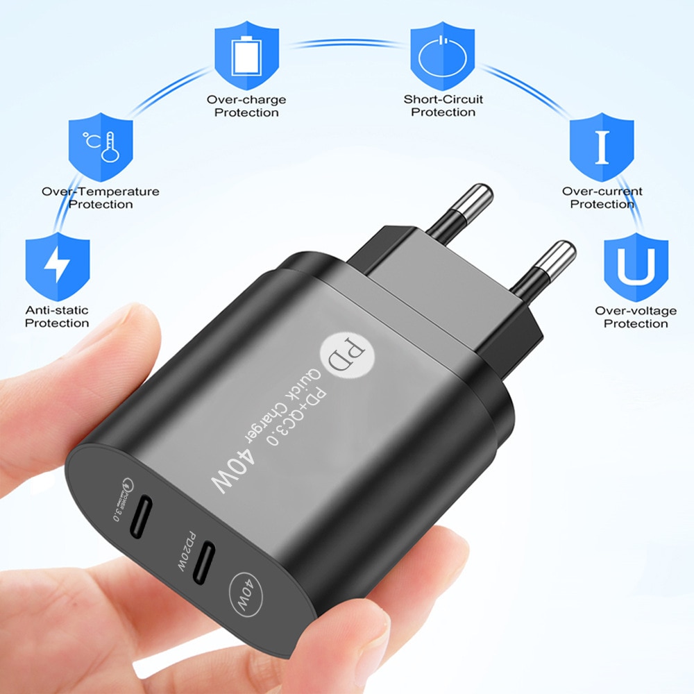 Szybka ładowarka Electop 40W Dual PD USB type-c QC 3.0 szybka ładowarka do iPhone 13 12 11 Pro Max X Xr iPad uniwersalny Adapter