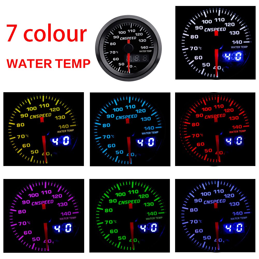 2 " 52mm 7 farver led bil vandtemperaturmåler 40-140 celsius digitalt dobbelt display med sensor og vandtemperatur sensor adapter