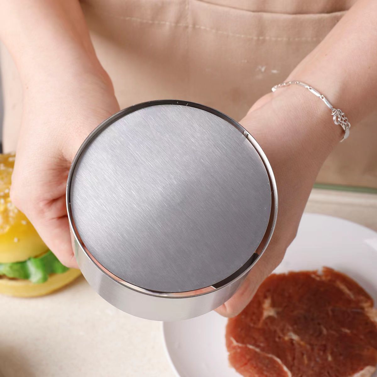 304 Roestvrij Staal Hamburger Vleespers Burger Patty Maker Mold Handleiding Cake Grill Vlees Tool Rundvlees Varkensvlees Rijstpers Maken Mallen