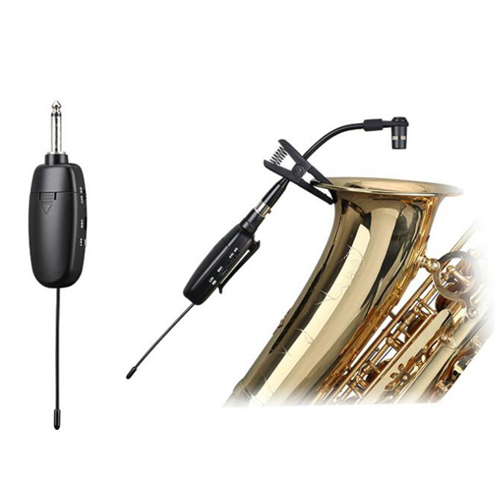 UHF Saxophone Mic Wireless Microphone System Clip on Musical Instruments for Saxophone Trumpet Sax Horn Tuba Clarinet Pipe