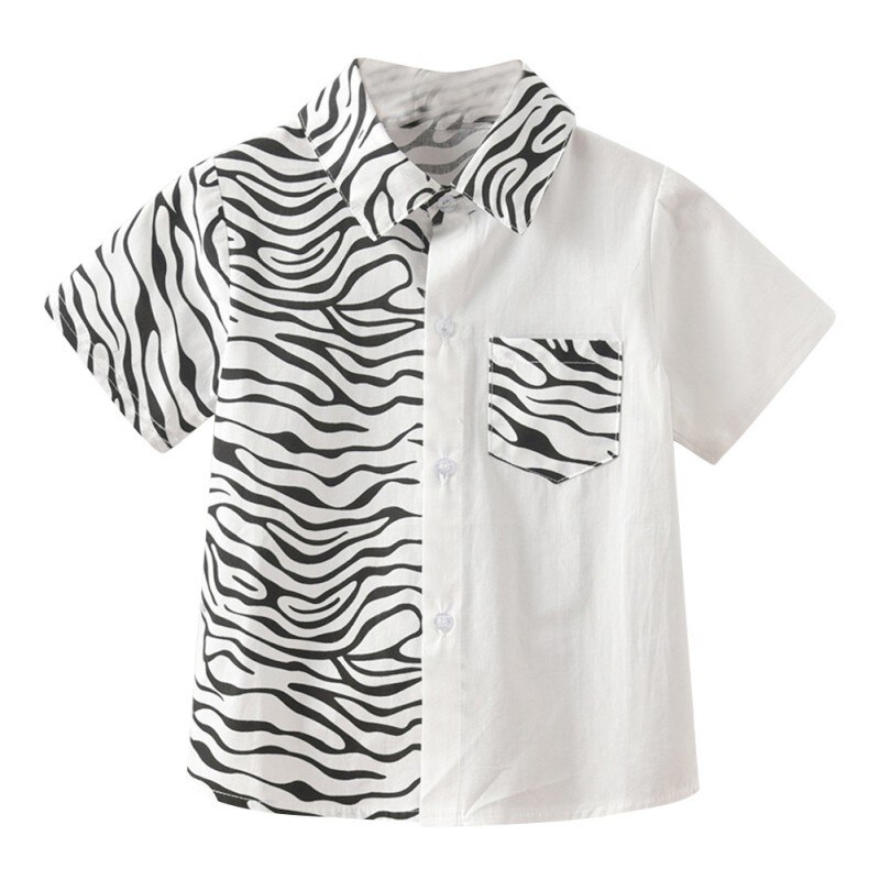 Jongen T-Shir Jongen Zebra Strepen Shirt Gentlewear Korte Mouwen Top Kinderen Casual Pocket Blouse Zomer Kid Kleding 1-7Y: 5-6T