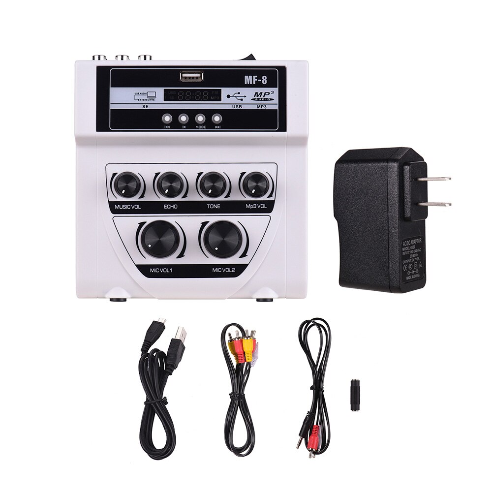 MF-8 kleine Rührgerät Karaoke Audio- draussen mischer Stereo Echo Dual mikrofon eingang verstärker mit Bluetooth aufnahme wirkung mp3: Weiß gemeinsam