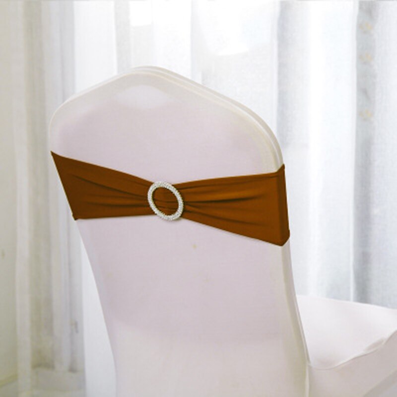 10 pièces/ensemble Spandex chaise bande noeud avec anneau rond pour mariage Banquet fête événement décoration élastique chaise ceintures Style: Brown