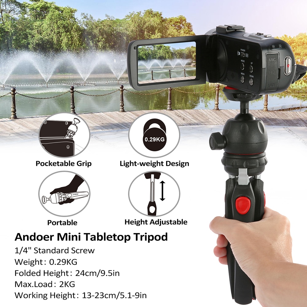 Andoer Mini Tabletop Tripod Phone Camera Tripod Removable Ball Head Portable Foldable Tripod with 1/4" Mounting Screw