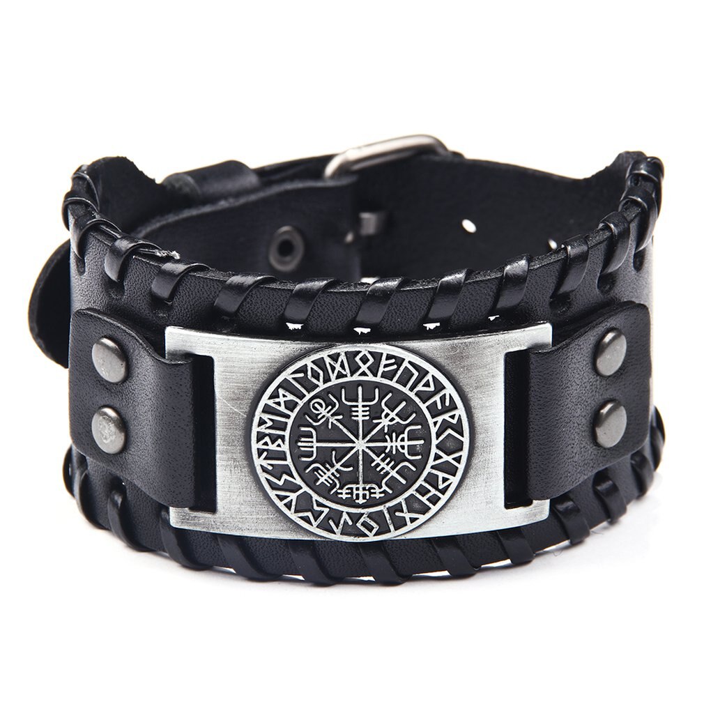 Charme pulseira de couro larga homens punk trançado corda liga manguito pulseira masculina viking pulseira dos homens jóias: WH77102