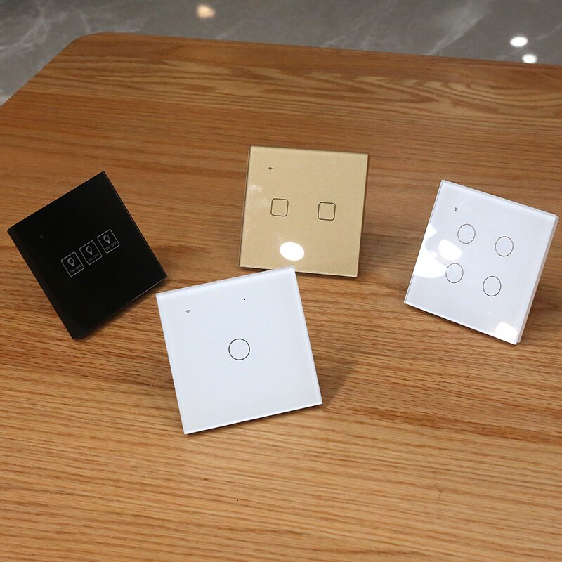 (No need neutral) WIFI Touch Light Wall Switch White Glass Blue LED Smart Home Phone Control 4 Gang 2 Way Alexa Google Home
