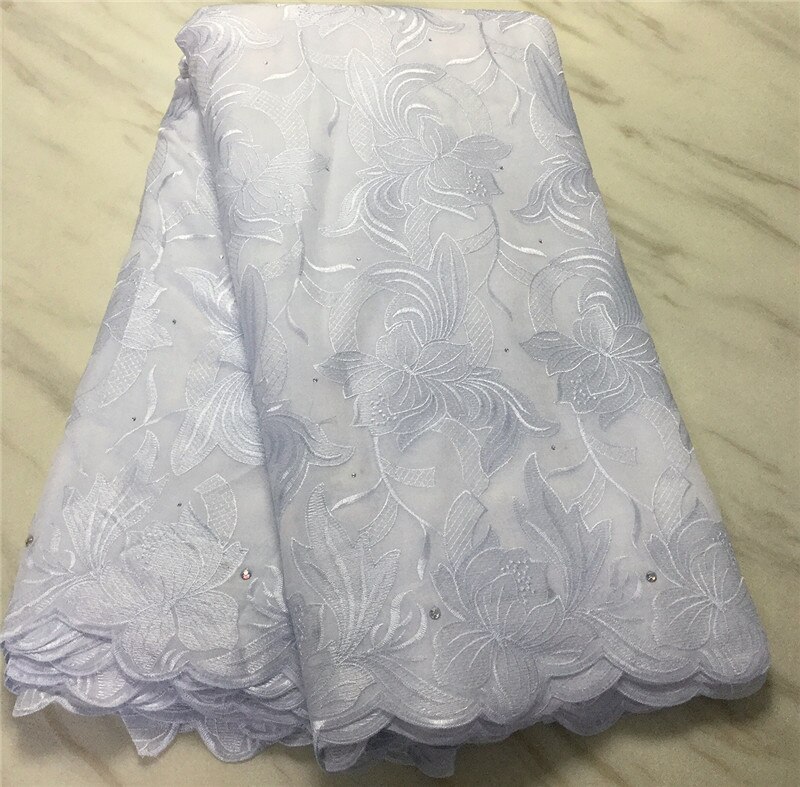 White Swiss Lace Fabric Latest Heavy Beaded Embroidery African Cotton fabrics Swiss Voile Lace Popular Dubai Style 5yards: 8