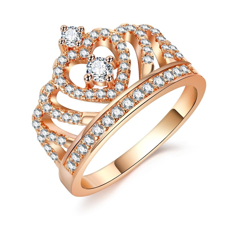 FDLK corona anillo de mujer de circón, boda, compromiso, joyería al por mayor: 6 / RoseGold